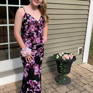 Beautiful black and pink prom dress with sequins floral design